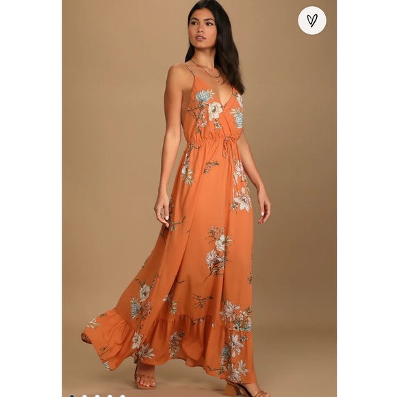 Lulus Dresses & Skirts - NWOT Endless Vacay Orange Floral Print Surplice Maxi Dress